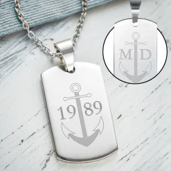 Army Dog Tag Kette mit Gravur für Männer - Anker