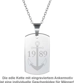Army Dog Tag Kette mit Gravur für Männer - Anker
