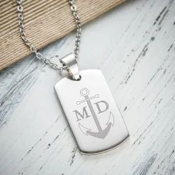 Army Dog Tag Kette mit Gravur für Männer - Anker