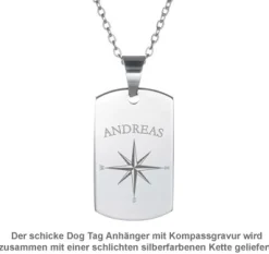 Army Dog Tag Kette mit Gravur - Kompass