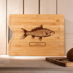 Bambusholz Schneidebrett mit Gravur - Fisch - Name