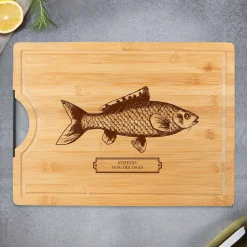 Bambusholz Schneidebrett mit Gravur - Fisch - Name