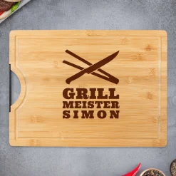 Bambusholz Schneidebrett mit Grillmeister Gravur