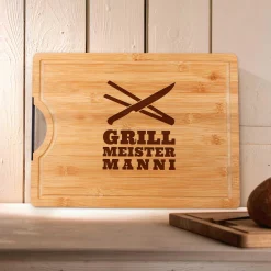 Bambusholz Schneidebrett mit Grillmeister Gravur