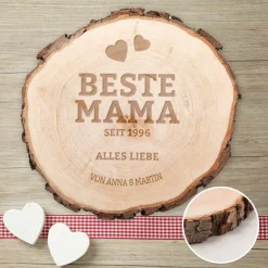 Baumscheibe mit Gravur - Beste Mama von Herzen