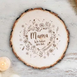 Baumscheibe mit Gravur - Blumenherz Mama
