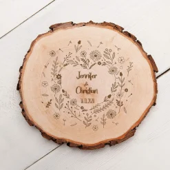 Baumscheibe mit Gravur - Blumenherz
