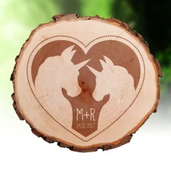 Baumscheibe mit Gravur - Einhornpärchen