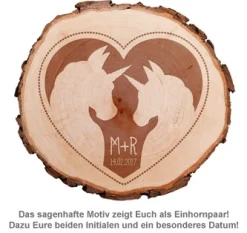 Baumscheibe mit Gravur - Einhornpärchen