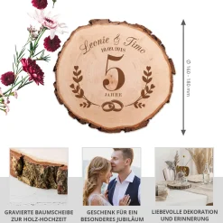 Baumscheibe mit Gravur - Hölzerne Hochzeit