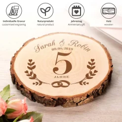 Baumscheibe mit Gravur - Hölzerne Hochzeit