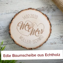 Baumscheibe mit Gravur - Mr and Mrs