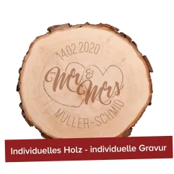 Baumscheibe mit Gravur - Mr and Mrs