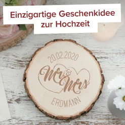 Baumscheibe mit Gravur - Mr and Mrs