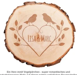 Baumscheibe mit Gravur - Vogelpärchen