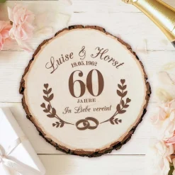 Baumscheibe mit Gravur zur Diamantenen Hochzeit