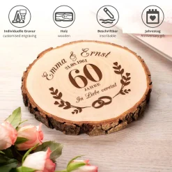Baumscheibe mit Gravur zur Diamantenen Hochzeit