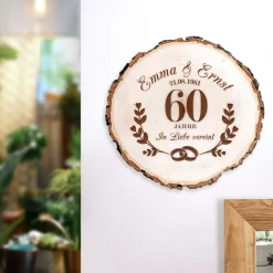 Baumscheibe mit Gravur zur Diamantenen Hochzeit