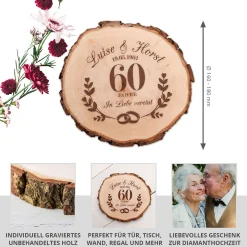 Baumscheibe mit Gravur zur Diamantenen Hochzeit