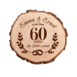 Baumscheibe mit Gravur zur Diamantenen Hochzeit
