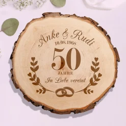 Baumscheibe mit Gravur zur Goldenen Hochzeit