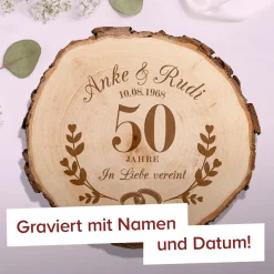 Baumscheibe mit Gravur zur Goldenen Hochzeit