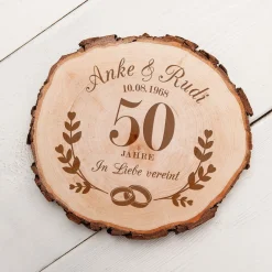 Baumscheibe mit Gravur zur Goldenen Hochzeit