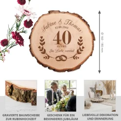 Baumscheibe mit Gravur zur Rubinhochzeit