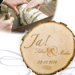 Baumscheibe zur Hochzeit - Jawort Gravur