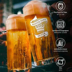 Bierkrug mit Gravur für Papa - Krone Wappen