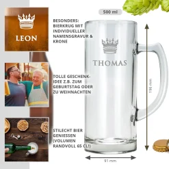 Bierkrug mit Gravur - König Krone