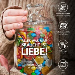 Bonbonglas mit Gravur - Alles was man braucht ist Liebe