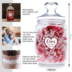 Bonbonglas mit Gravur - Blumenherz Oma