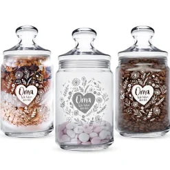 Bonbonglas mit Gravur - Blumenherz Oma