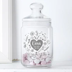 Bonbonglas mit Gravur - Blumenherz Oma