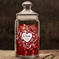 Bonbonglas mit Gravur - Blumenherz Oma