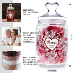 Bonbonglas mit Gravur - Blumenherz Mama