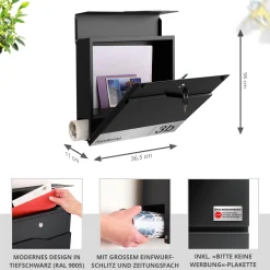 Briefkasten mit Zeitungsfach Schwarz