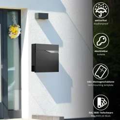 Briefkasten mit Zeitungsfach Schwarz