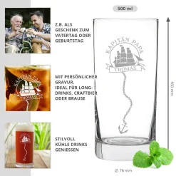Cocktailglas mit Gravur für Papa - Segelschiff