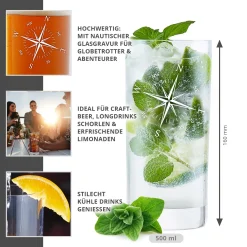 Cocktailglas mit Gravur - Windrose