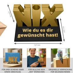Das Nix Geschenk Gold - Geschenkverpackung für Geld & Gutscheine
