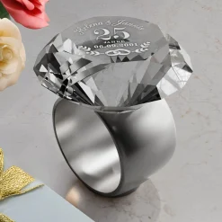 Diamant Kristall mit Gravur zur Silberhochzeit und Ring Displayständer Silber