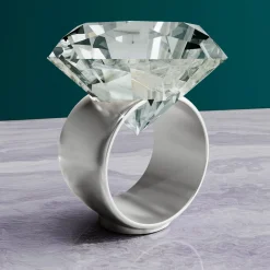 Diamant Kristall mit Gravur zur Silberhochzeit und Ring Displayständer Silber