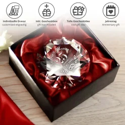 Diamant Kristall mit Gravur zur Silberhochzeit und Ring Displayständer Silber