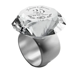 Diamant Kristall mit Gravur zur Silberhochzeit und Ring Displayständer Silber