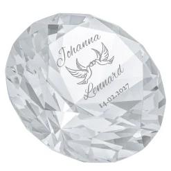 Diamant Kristall mit Liebestauben Gravur und Ring Displayständer
