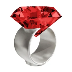 Diamant Kristall Rot mit Gravur zur Rubinhochzeit und Ring Displayständer Silber