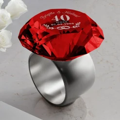 Diamant Kristall Rot mit Gravur zur Rubinhochzeit und Ring Displayständer Silber