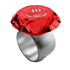 Diamant Kristall Rot mit Gravur zur Rubinhochzeit und Ring Displayständer Silber